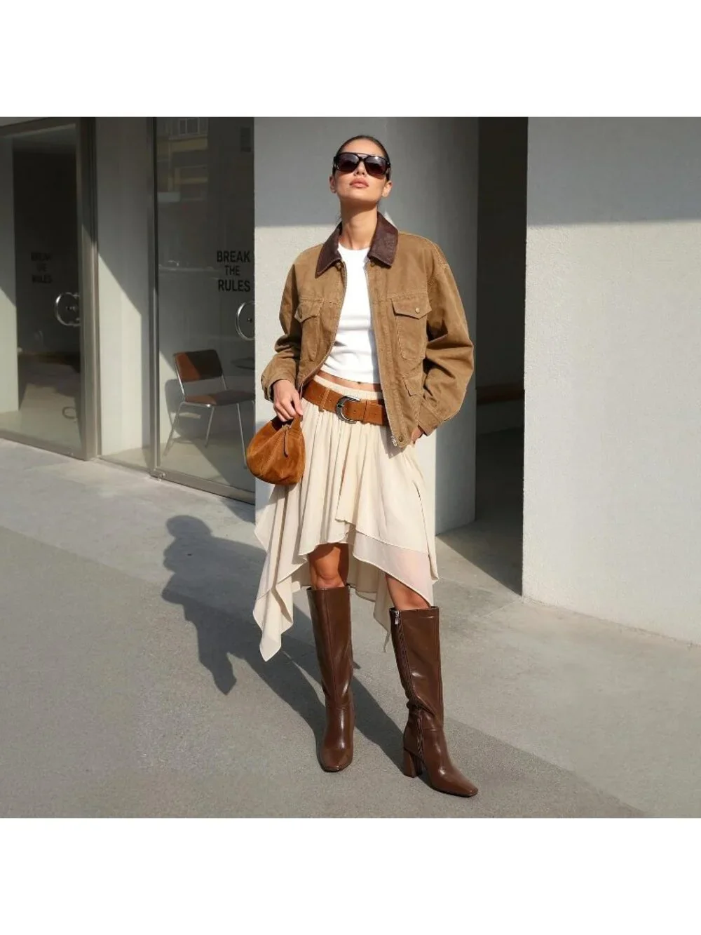 Women's Brown Sleek Modern Style Block Heel Square Toe Knee High Boots